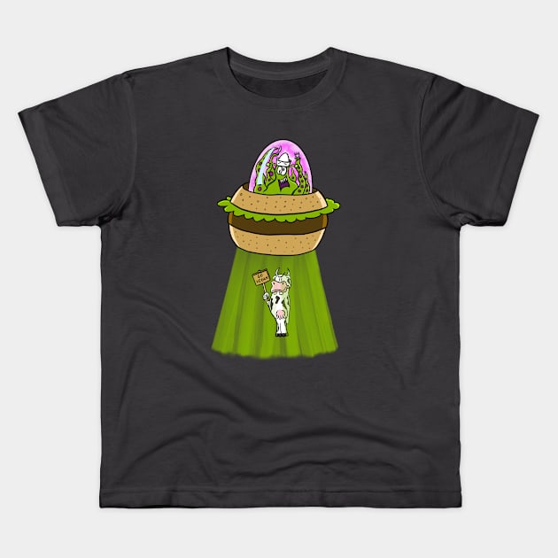 Go Vegan! Funny UFO Cow Abduction Kids T-Shirt by Hallo Molly